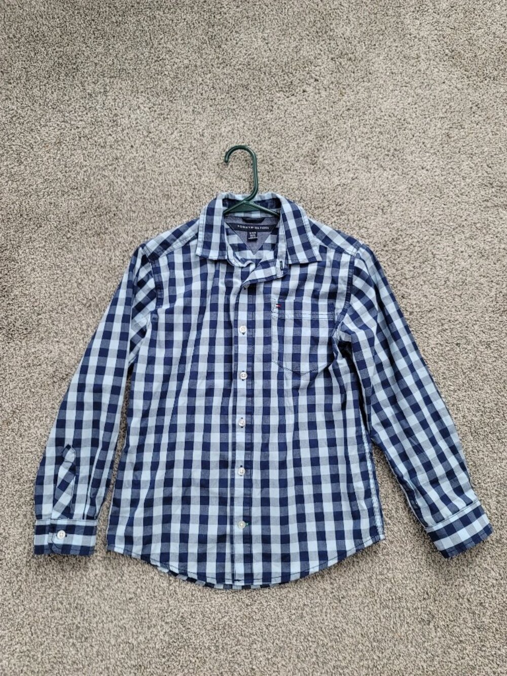Tommy Hilfiger Boys Blue checked Button Down Shirt long sleeve  Medium 12/14